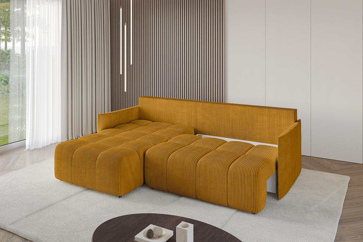 ECKSOFA Ottomane links LONLI-L 251x189x68 Currygelb Cord - Currygelb, Holzwerkstoff/Kunststoff (251/189cm) - ALTDECOR