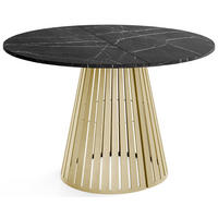 ESSTISCH Naro rund ausziehbar mit Goldenem Lamellen-Metallgestell, Marmor Schwarz 100-180/100/76 cm - Anthrazit/Goldfarben, Holzwerkstoff/Metall (100/176/76cm) - WFL GROUP