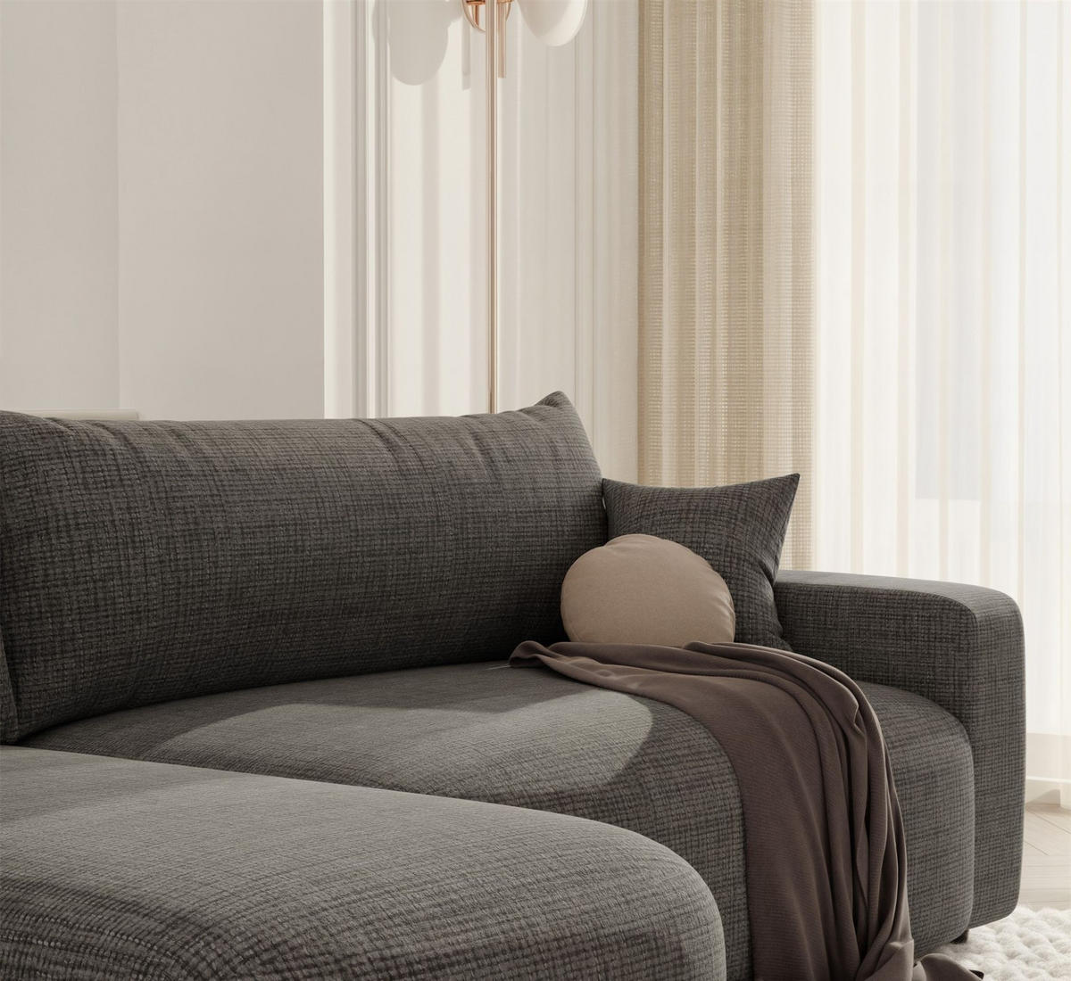 ECKSOFA Luna Mit Schlaffunktion - Grau, Holzwerkstoff/Textil (248/145cm) - Fun Möbel