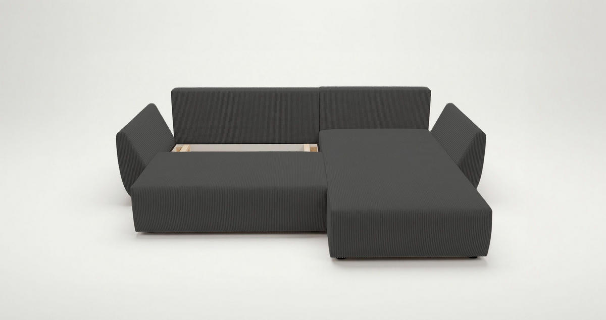 ECKSOFA SYDNEY rechts dunkelgrau Cord Poso 60 - Schlaffunktion, Bettkasten - Anthrazit, Textil (280/175cm) - Cornero