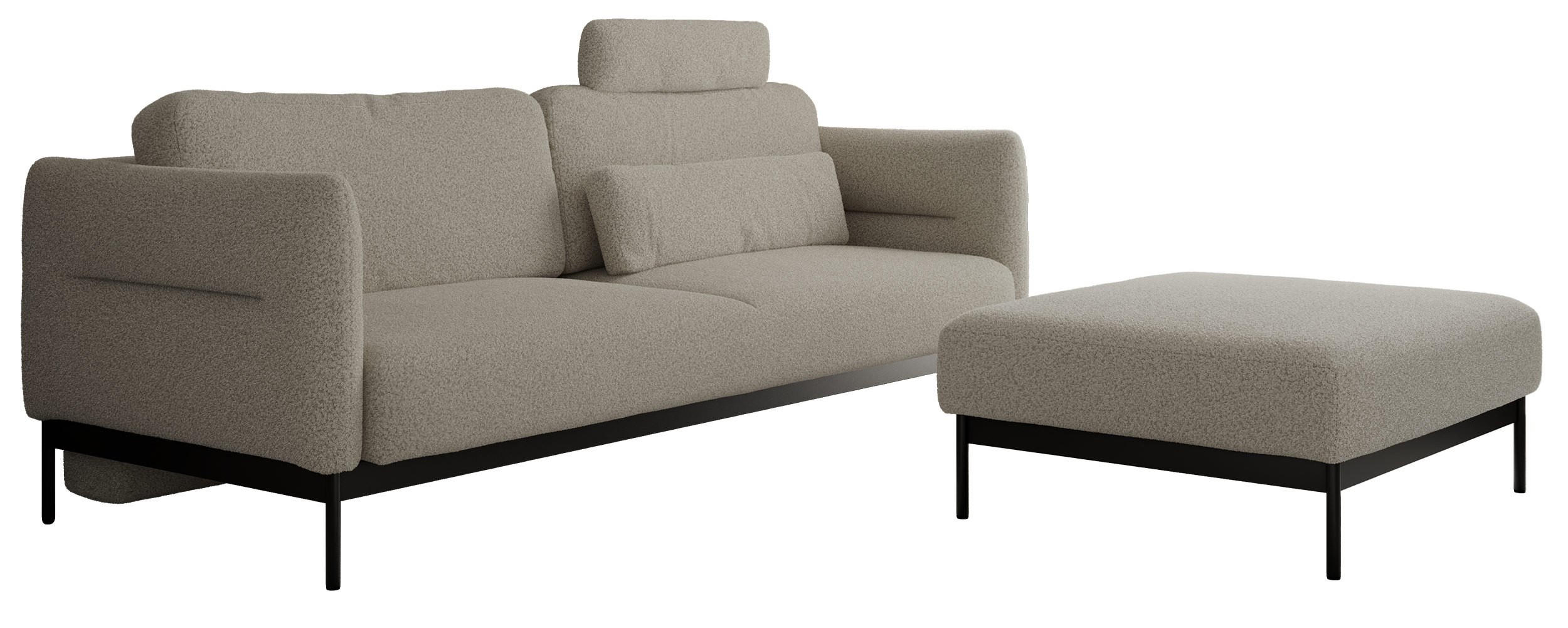 SCHLAFSOFA SALENTO Hellgrau Boucle - Hellgrau/Schwarz, Textil/Metall (221/82/193cm) - MKS