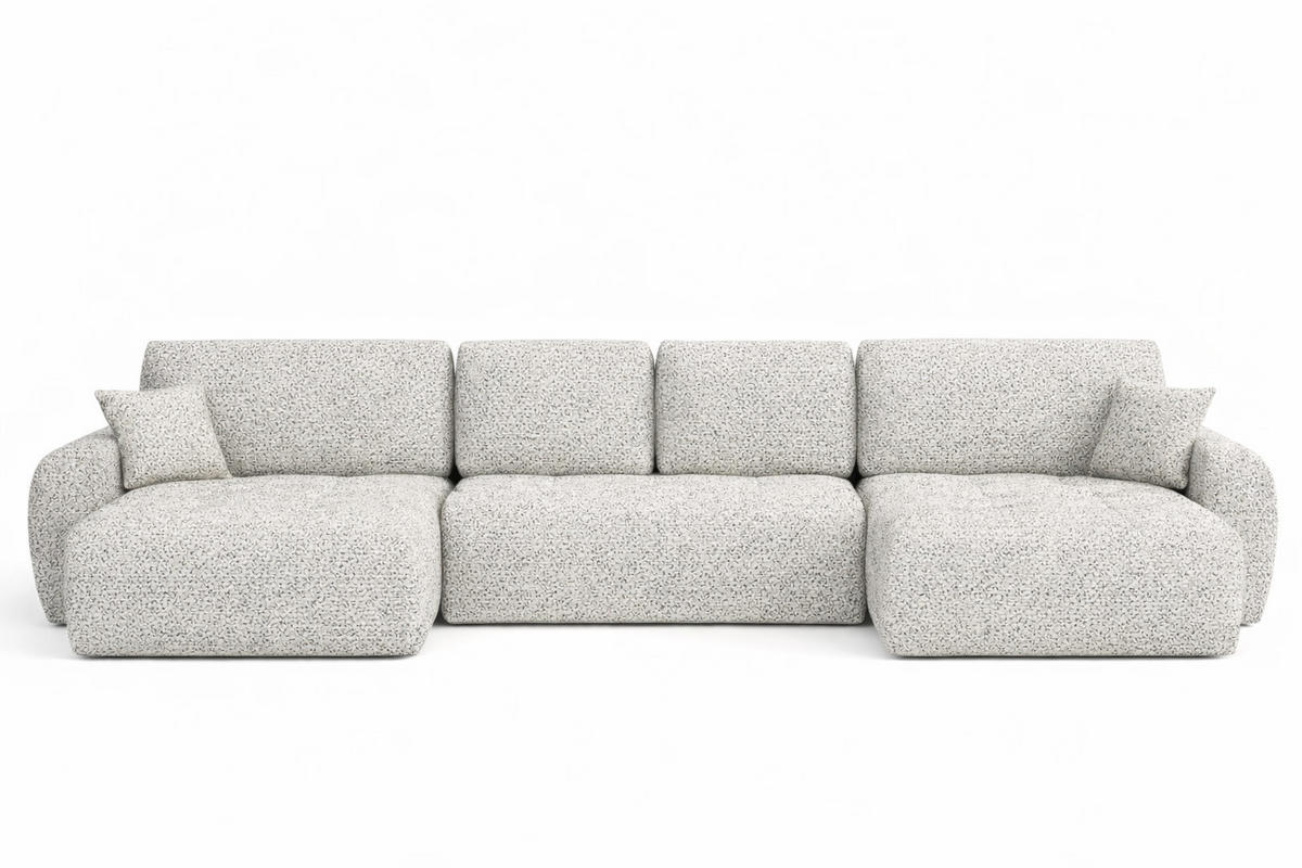 ECKSOFA Mit Schlaffunktion Und Bettkasten U-Form Ivo U, Chenillestoff Artico, Nata - Beige, Holz (342/142cm) - Kaiser Möbel
