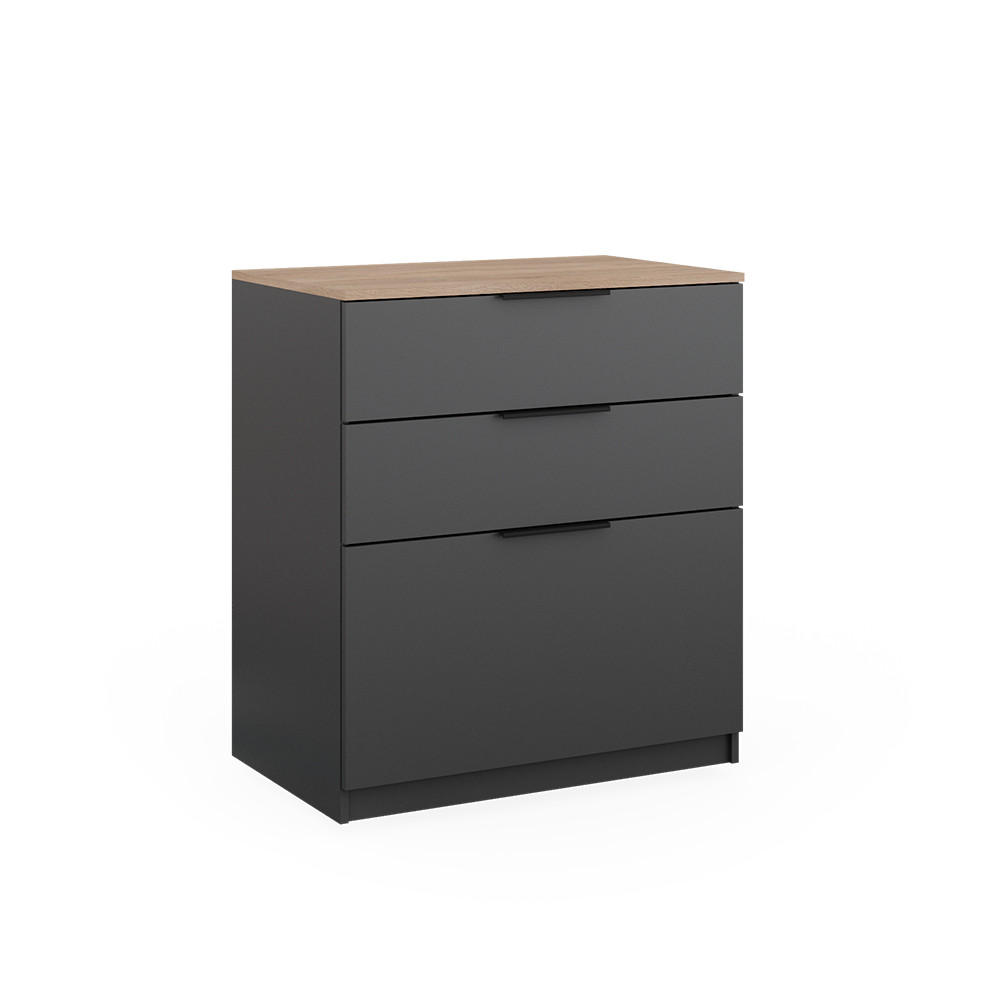 KOMMODE Betti Anthrazit 80 x 90 cm - Anthrazit/Sonoma Eiche, Holzwerkstoff (50/90/80cm) - Vicco