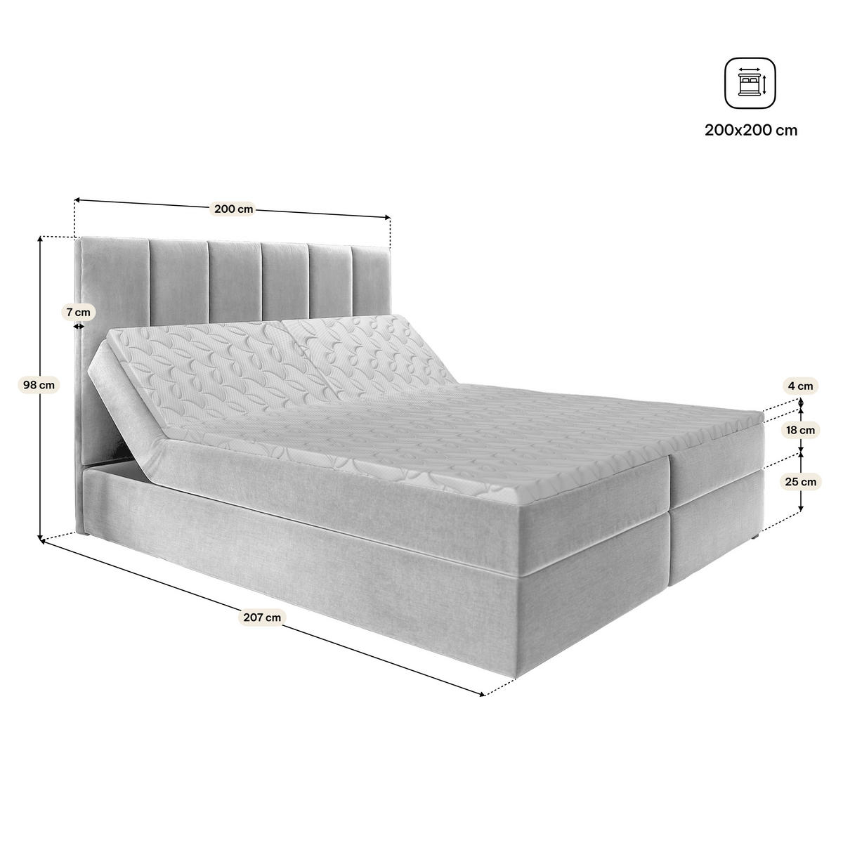 BOXBETT BARINO 200x200 cm mit Matratze und Topper, H2+H3 - Grün - Grün, Holz (200/200cm) - MASSENO