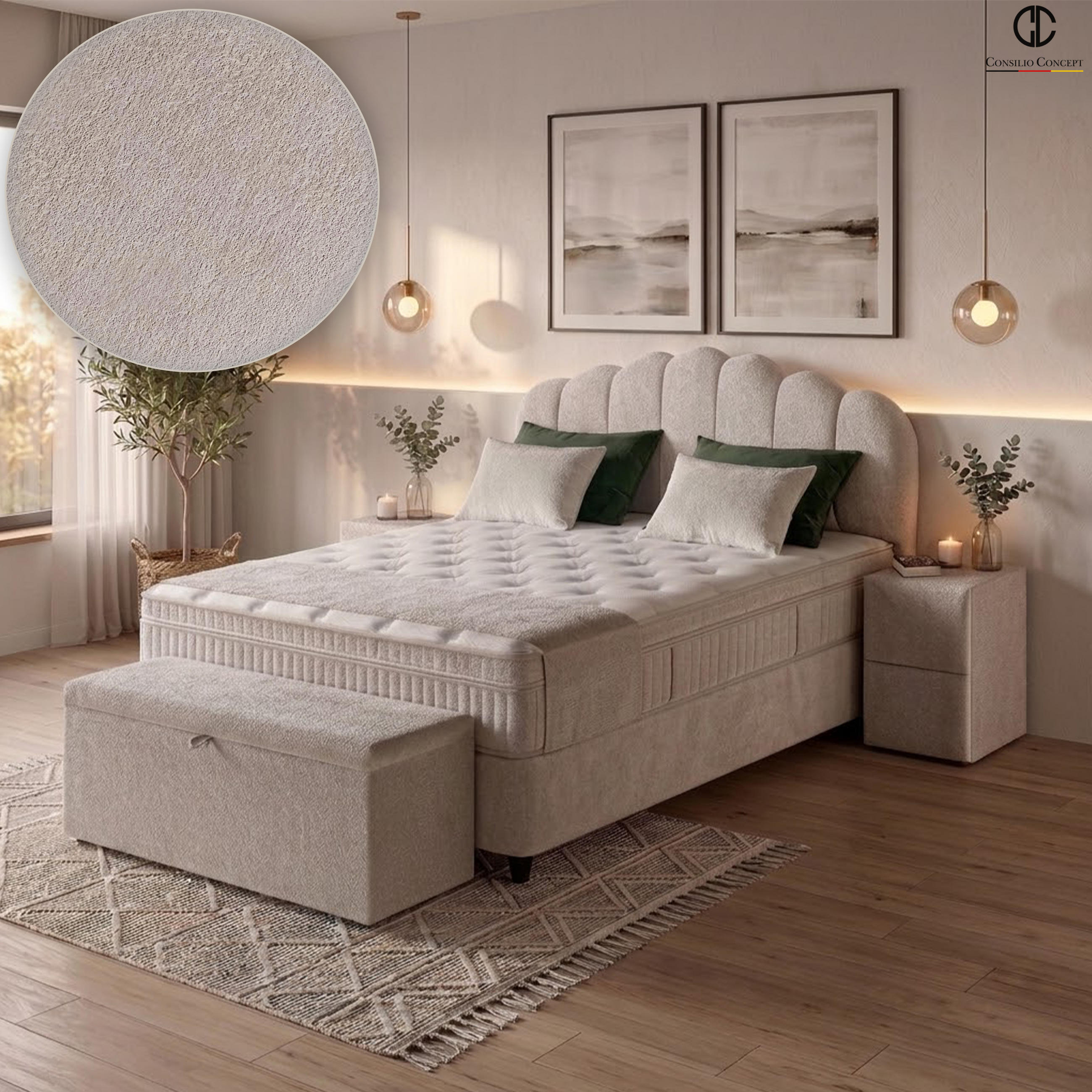 BOXSPRINGBETT MIT BETTKASTEN COMO 90/200 cm, Beige, Bettkasten, Matratze, Topper integriert, H3 mittel 7-Zonen Matratze - Beige/Schwarz, Holz/Kunststoff (90/200cm) - Consilio Concept