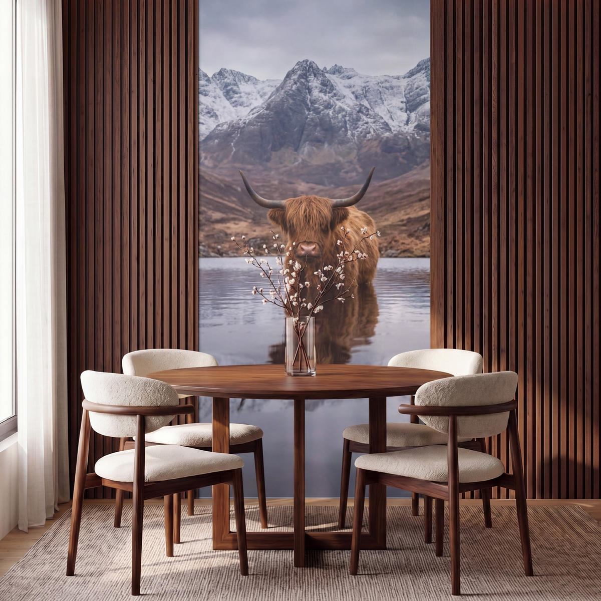 TAPETE - Schottischer Hochländer - Braun - Wasser - 160x300 cm - Braun, Papier (160/300cm) - OnlyWow