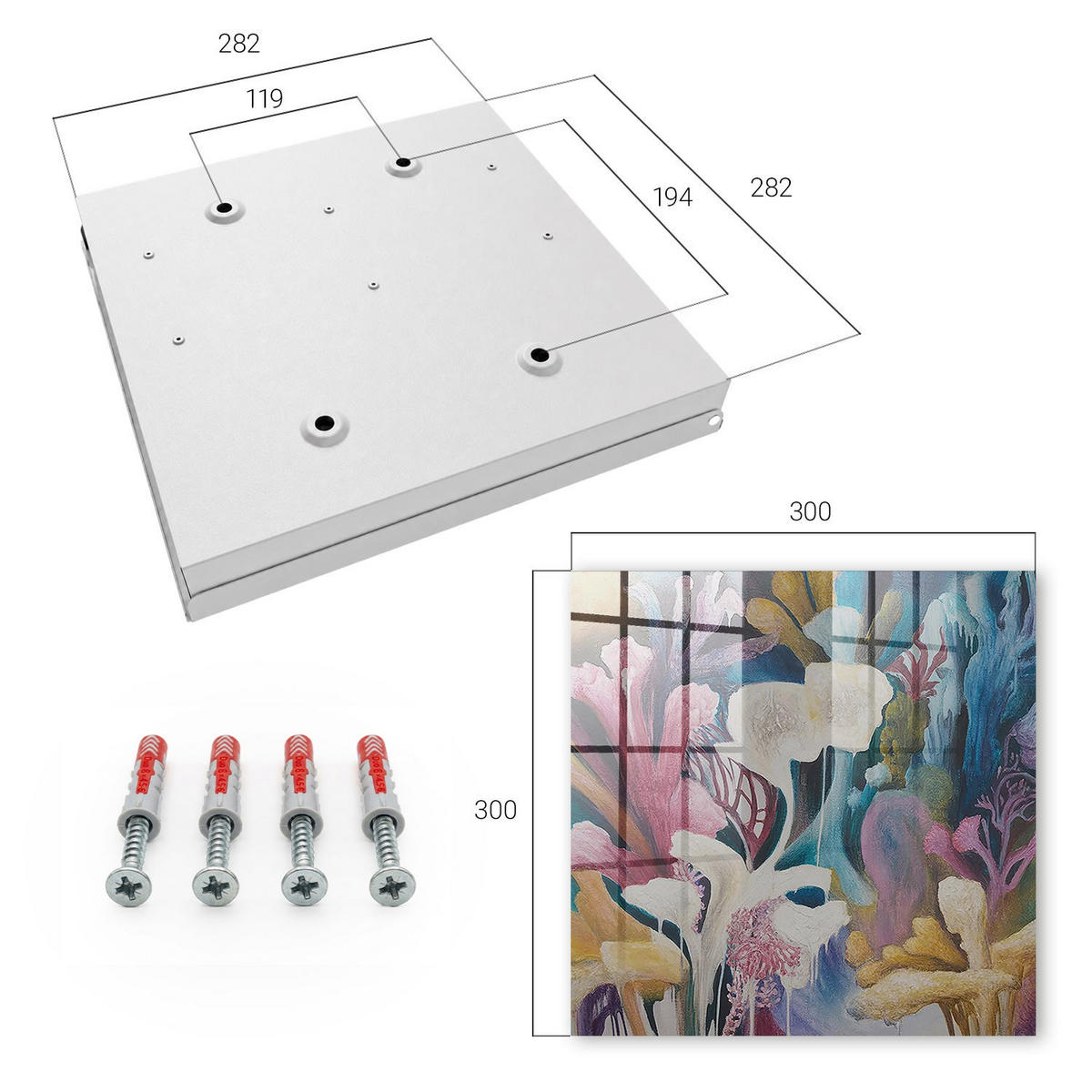SCHLÜSSELBOX Weiß 30x30 cm – Türöffnung nach rechts - Abstrakte Natur - Pink, Metall (30/30/5cm) - TULUP