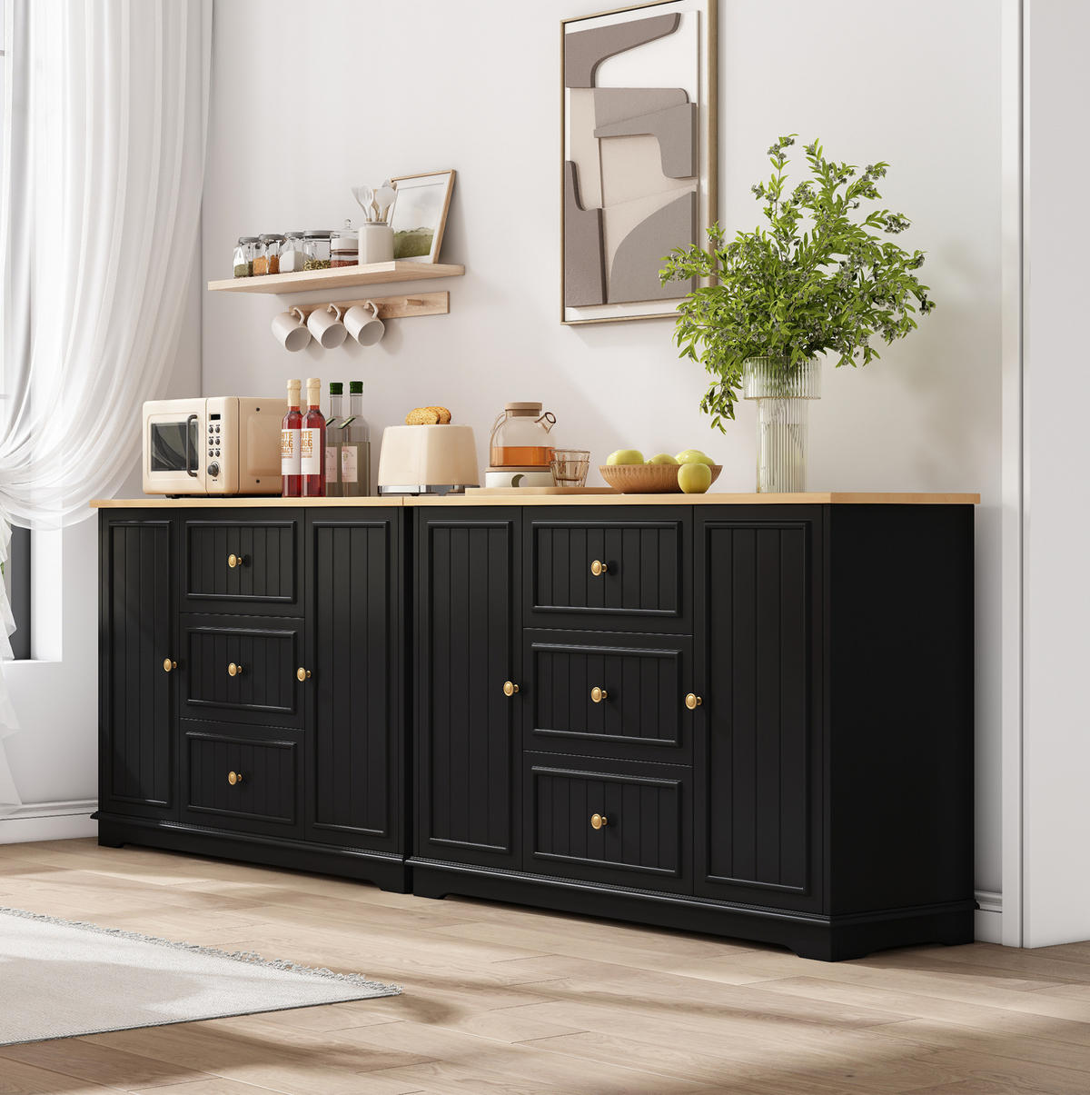 SIDEBOARD mit 3 Schubladen 126 x 40 x 86 cm MDF Black 2-türig - Schwarz, Holzwerkstoff (126/86/40cm) - Meubliv