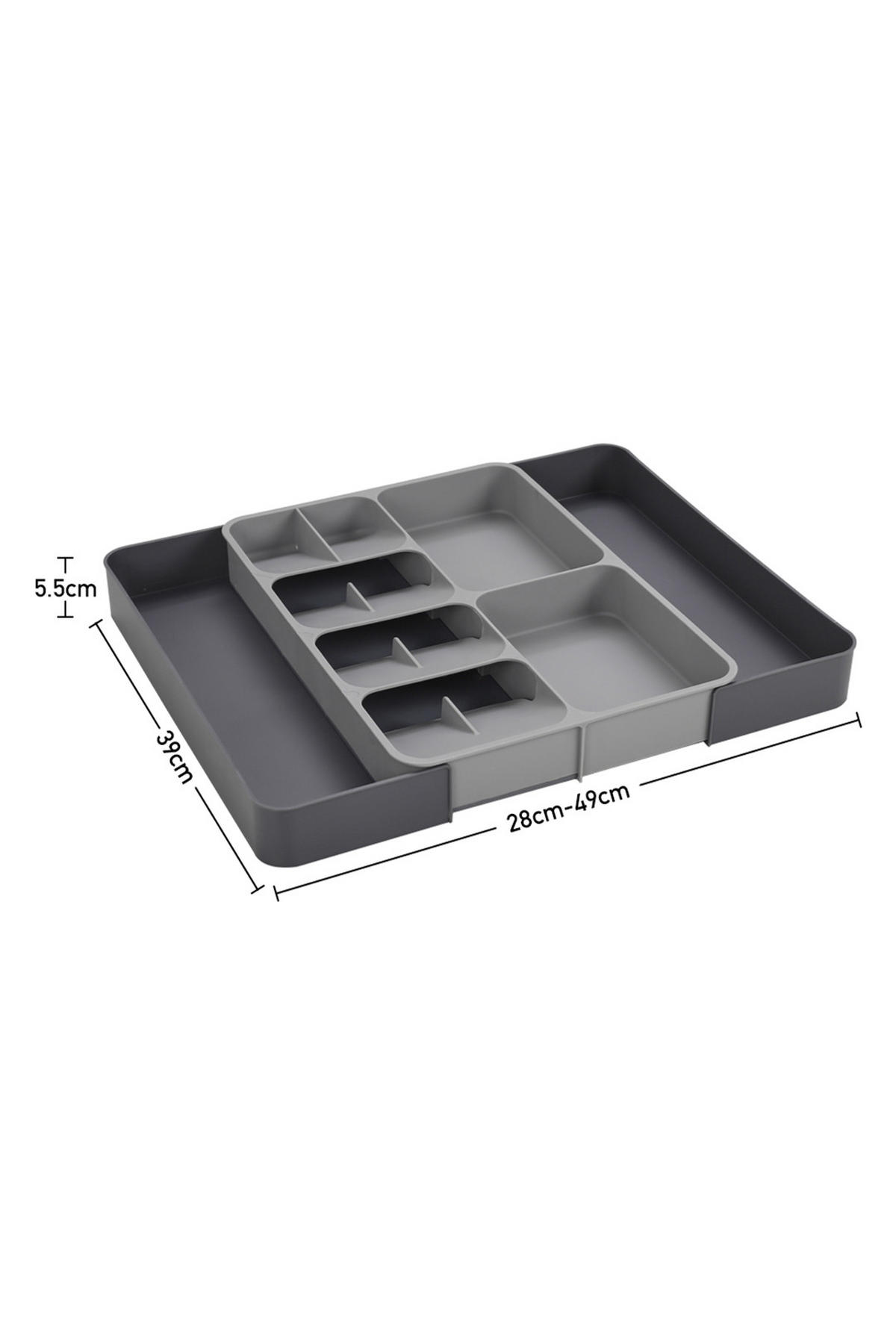BESTECKORGANIZER Verstellbar für Schubladen aus PP in Grau Rechteckig Umweltfreundlich & ungiftig Ordnung schaffen 28 x 39 x 5,5 cm - Grau, Kunststoff (28/3.5/29cm) - Livingandhome