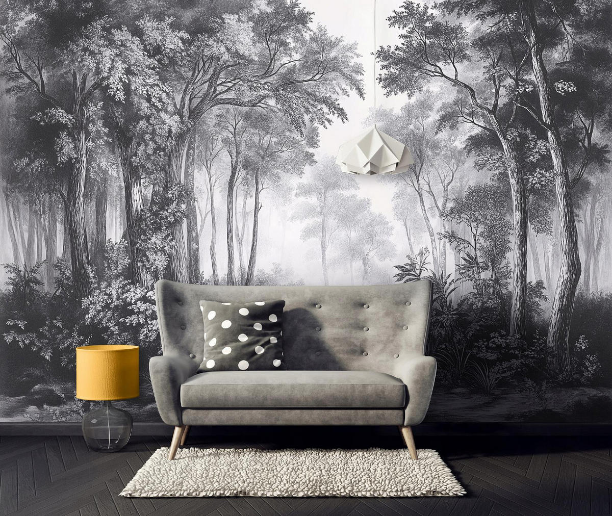 FOTOTAPETE Wald 3D Effekt Wohnzimmer Schwarz Weiß Vlies Tapete 150x105 - Multicolor, Papier (150/105cm) - Wallarena