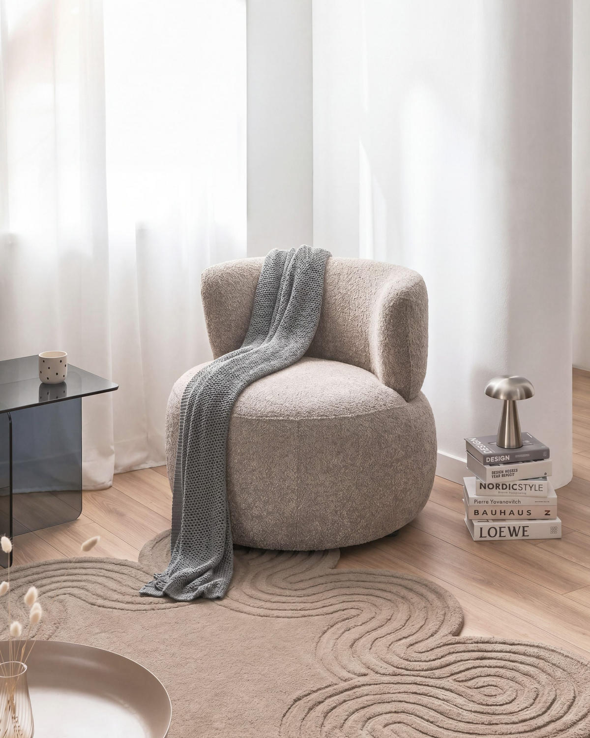 SESSEL Chenillegewebe Taupe Volda - Taupe, Textil (78/74/80cm) - Beliani
