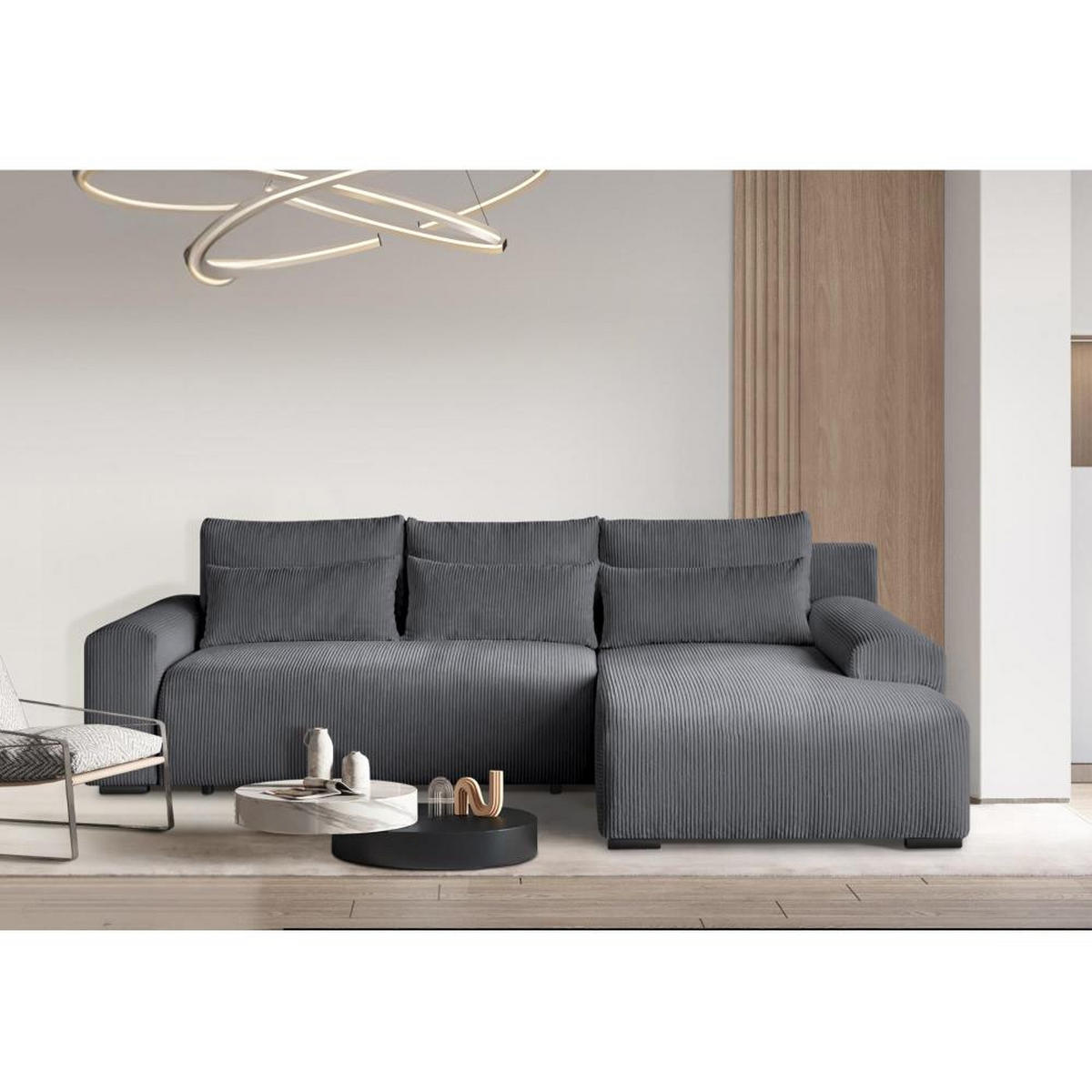 ECKSCHLAFSOFA Benny grau rechts - Schwarz/Grau, Kunststoff/Textil (271/185cm) - Beautysofa
