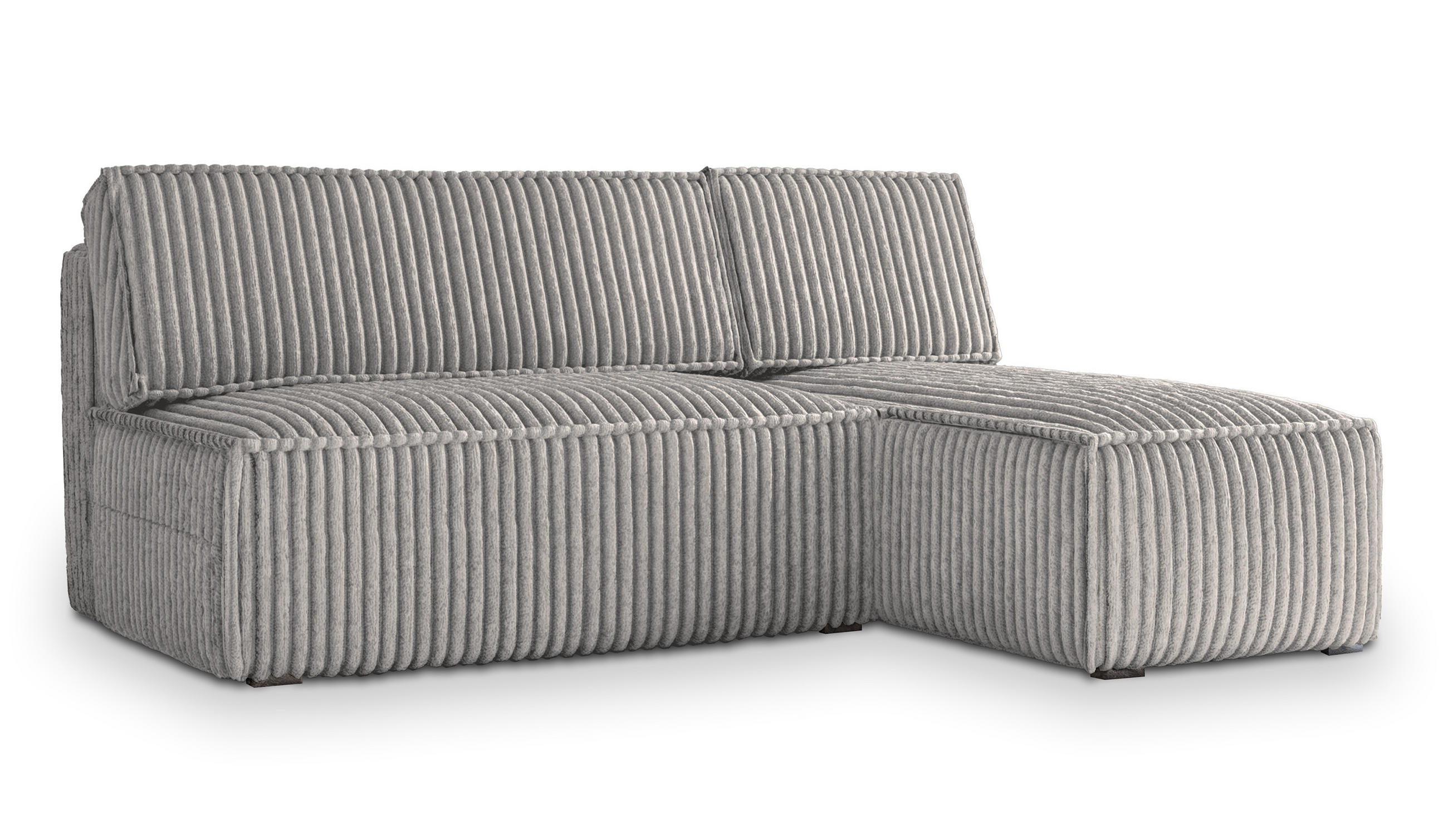 ECKSOFA BRISO T Hellgrau Kordstoff mit Schlaffunktion - Grau, Holz (200/140cm) - MASSENO