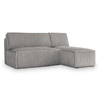 ECKSOFA BRISO T Hellgrau Kordstoff mit Schlaffunktion - Grau, Holz (200/140cm) - MASSENO