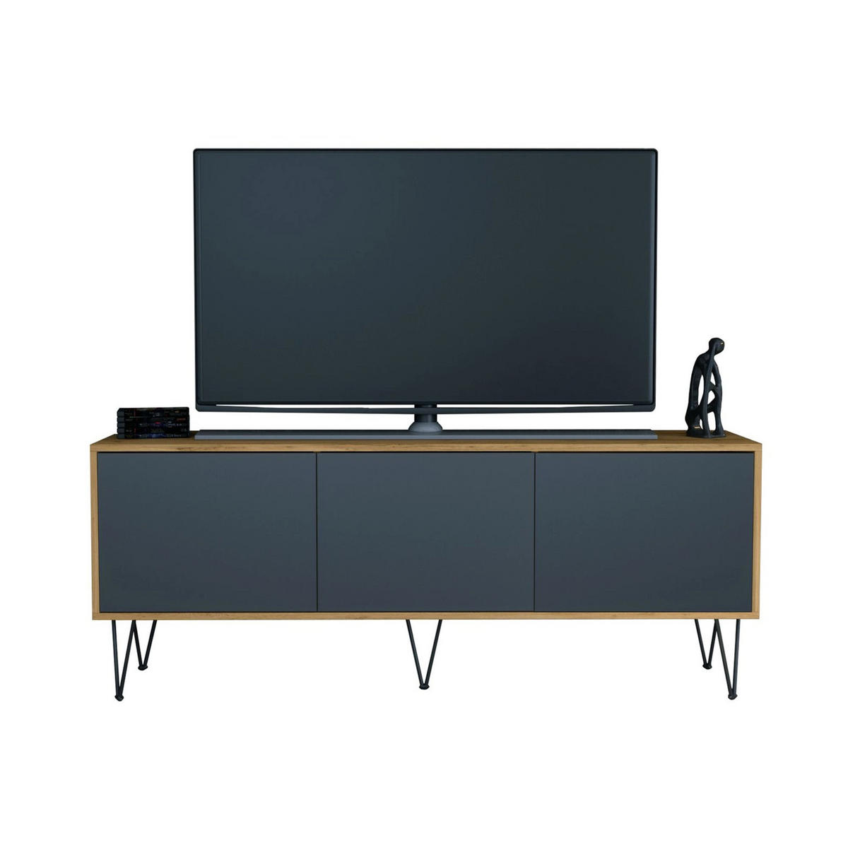 TV-BOARD Elisa, Lowboard mit Push-to-Open, Made in Germany, Moderner Fernsehschrank, Eiche Evoke/Anthrazit matt (152,5 x 60,5 x 37 cm) - Anthrazit, Holzwerkstoff (152.5/60.5/37cm) - InnoFurn