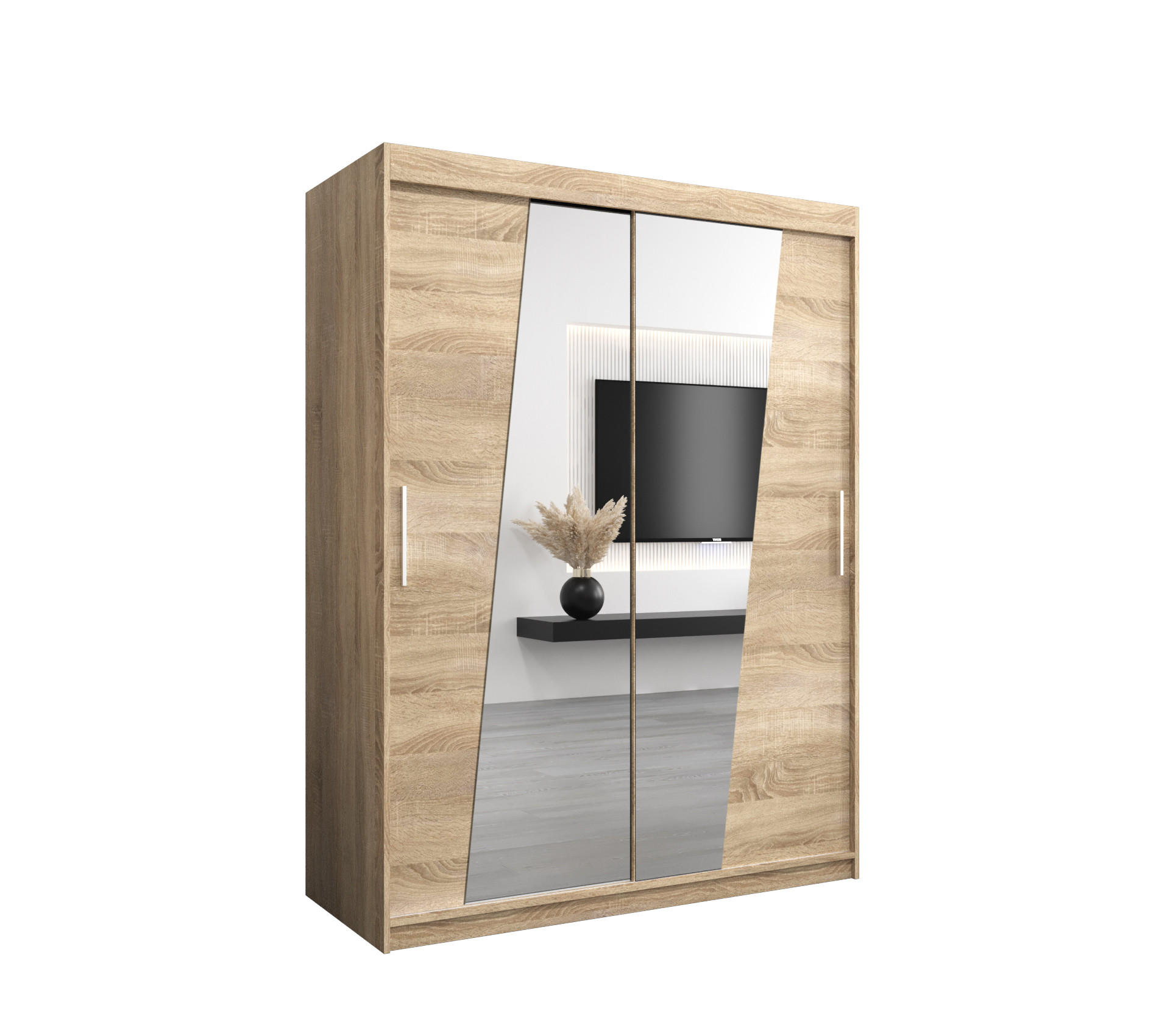 SCHWEBETÜRENSCHRANK 200/150/62 2-türig - Silberfarben/Sonoma Eiche, Holz/Kunststoff (150/200/62cm) - MÖBEL KRYSPOL