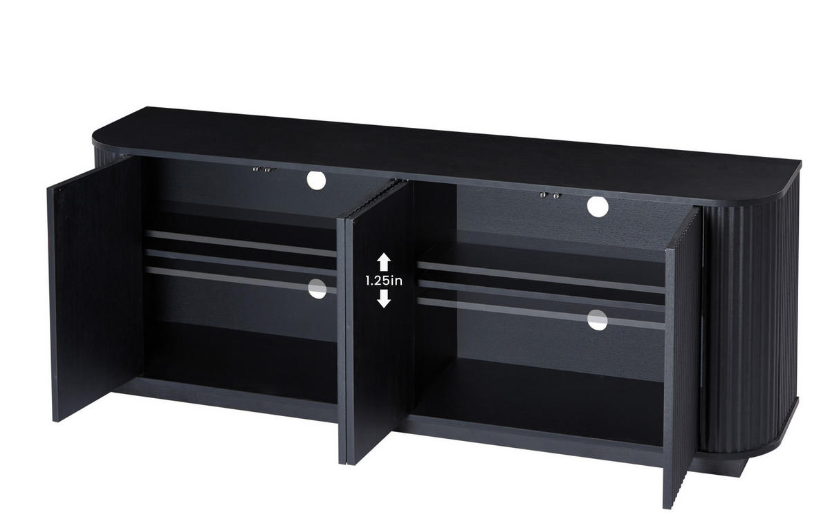 SIDEBOARD 162,5/38/61 cm in Schwarz mit Wellenfront und 4 Türen - Schwarz, Metall (162/61/38cm) - Flora Grace