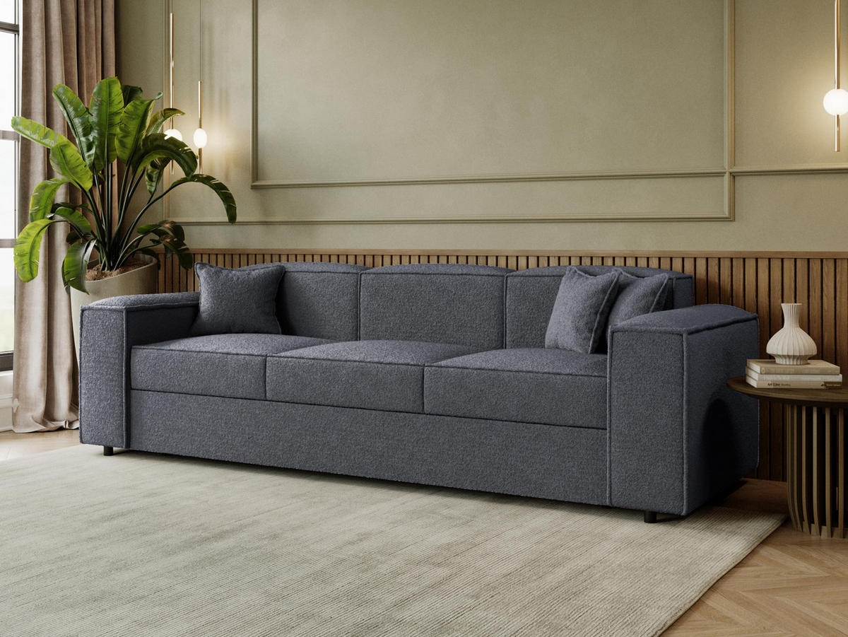 SCHLAFSOFA Santos Boucle - Dunkelgrau/Schwarz, Holzwerkstoff/Kunststoff (252/79/88cm) - MIRJAN24