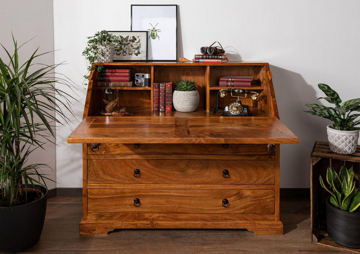 SEKRETÄR Akazie 107x50x100 honig lackiert OXFORD #0515 - Braun, Holz (50/107/100cm) - Massivmoebel24