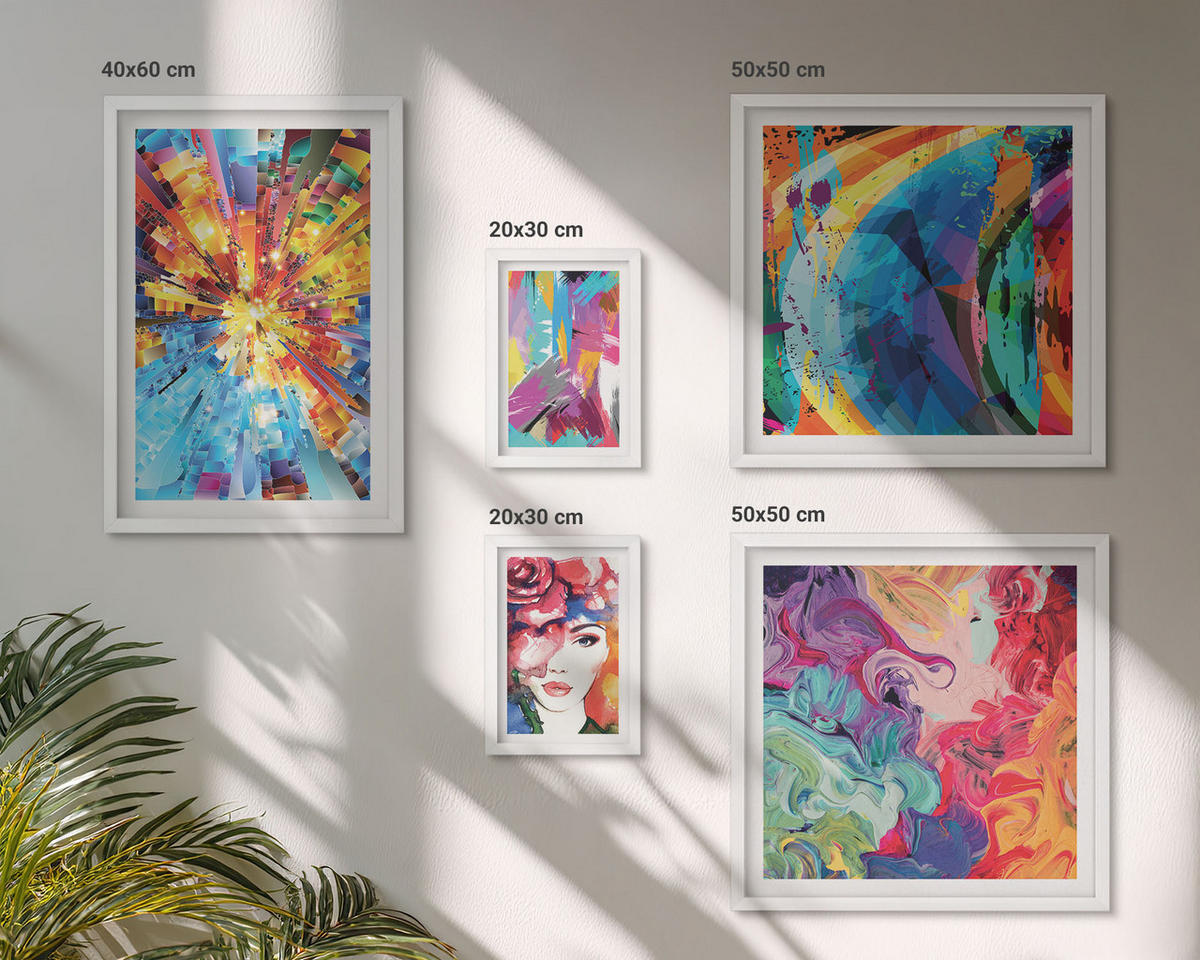 BILDER SET 5er Set - 50x50 cm & 20x30 cm & 40x60 cm Weißer Rahmen - Minimalistische Boho-Illustrationen - Weiß, Kunststoff (40/60cm) - TULUP