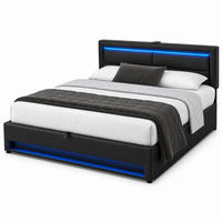 POLSTERBETT 160/200 mit Bettkasten, LED-Beleuchtung und USB in Schwarz - Schwarz, Holzwerkstoff/Textil (160/200cm) - EVRYAE