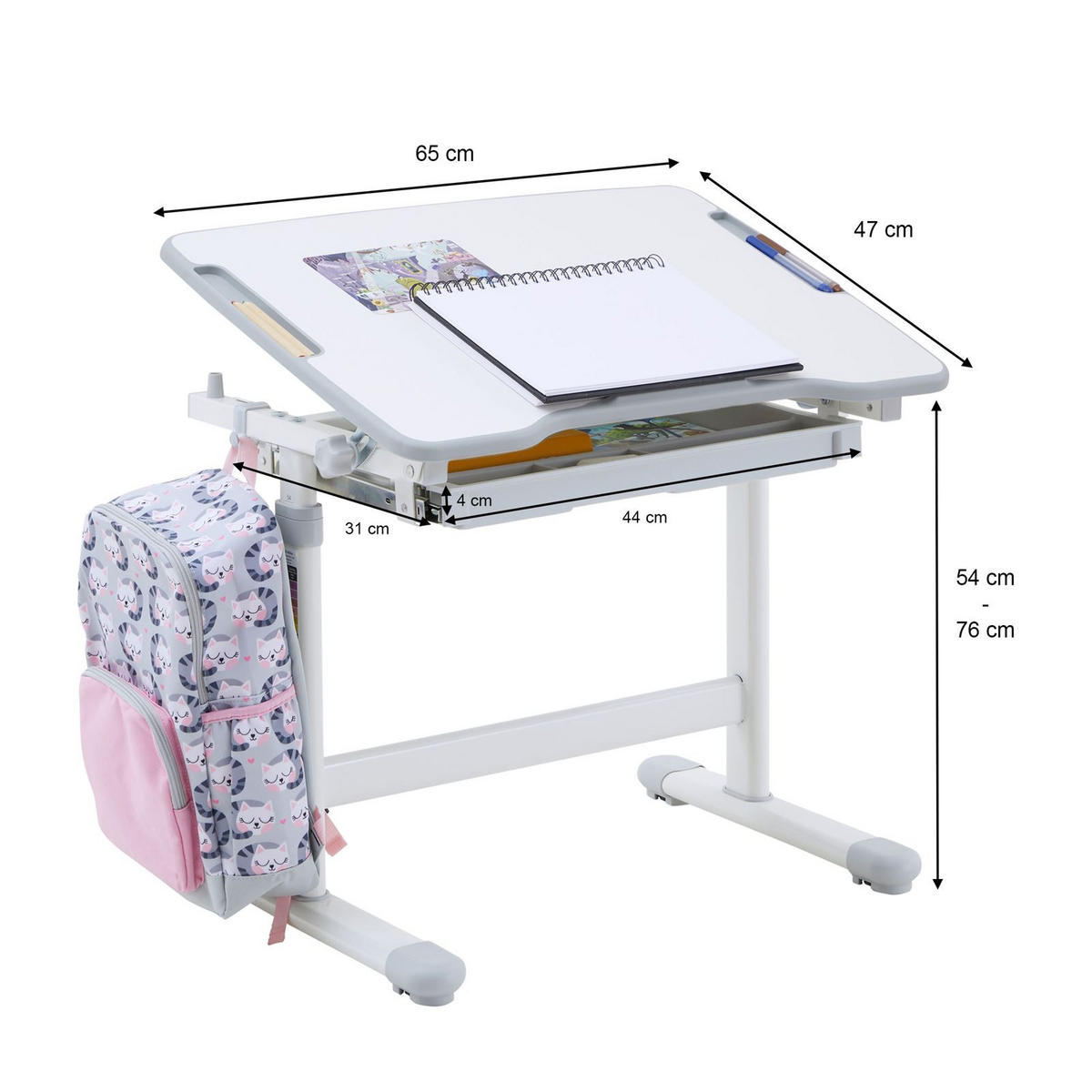 KINDERSCHREIBTISCH VITA - Weiß/Grau, Holzwerkstoff/Metall (67/54/48cm) - CARO-Möbel