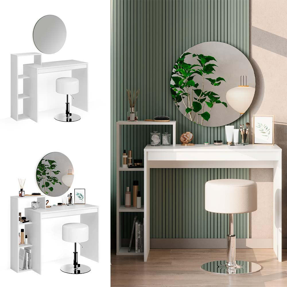 SCHMINKTISCH Leo Weiß 100 cm mit Spiegel und Hocker - Weiß, Holzwerkstoff (100/90/40cm) - Vicco