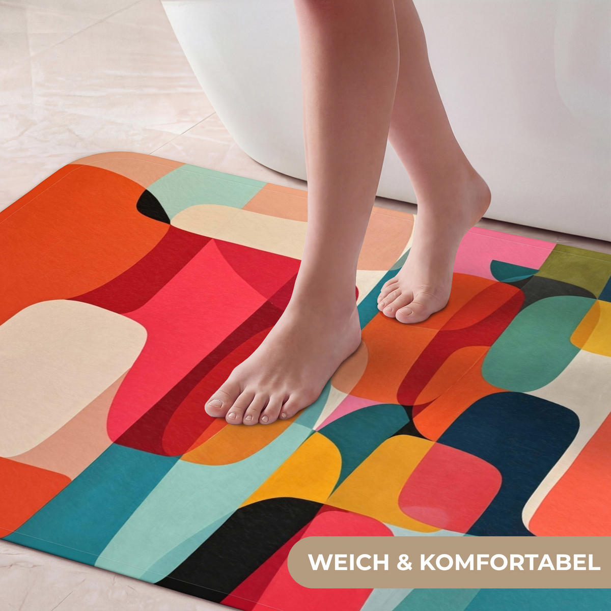 KOUPELNOVÁ PŘEDLOŽKA Tvary - barevné - abstraktní - letadla 120x60 cm - různobarevná, textil/plast (120/60cm) - OnlyWow