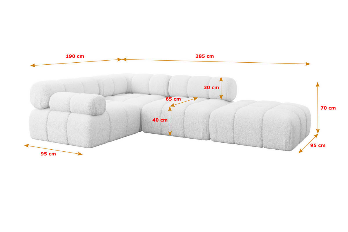 ECKSOFA modulares Sofa Felto-L1 - 285x190x70 cm Weiß Bouclé - Weiß, Holzwerkstoff/Textil (285/190cm) - ALTDECOR