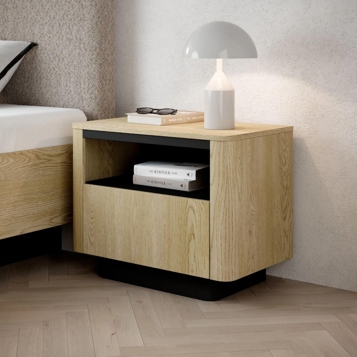 NACHTTISCH TORRO 63 cm Eiche Cremona mit schwarzen Akzenten - Eichefarben/Schwarz, Holz/Holzwerkstoff (63/50/38cm) - Ravio