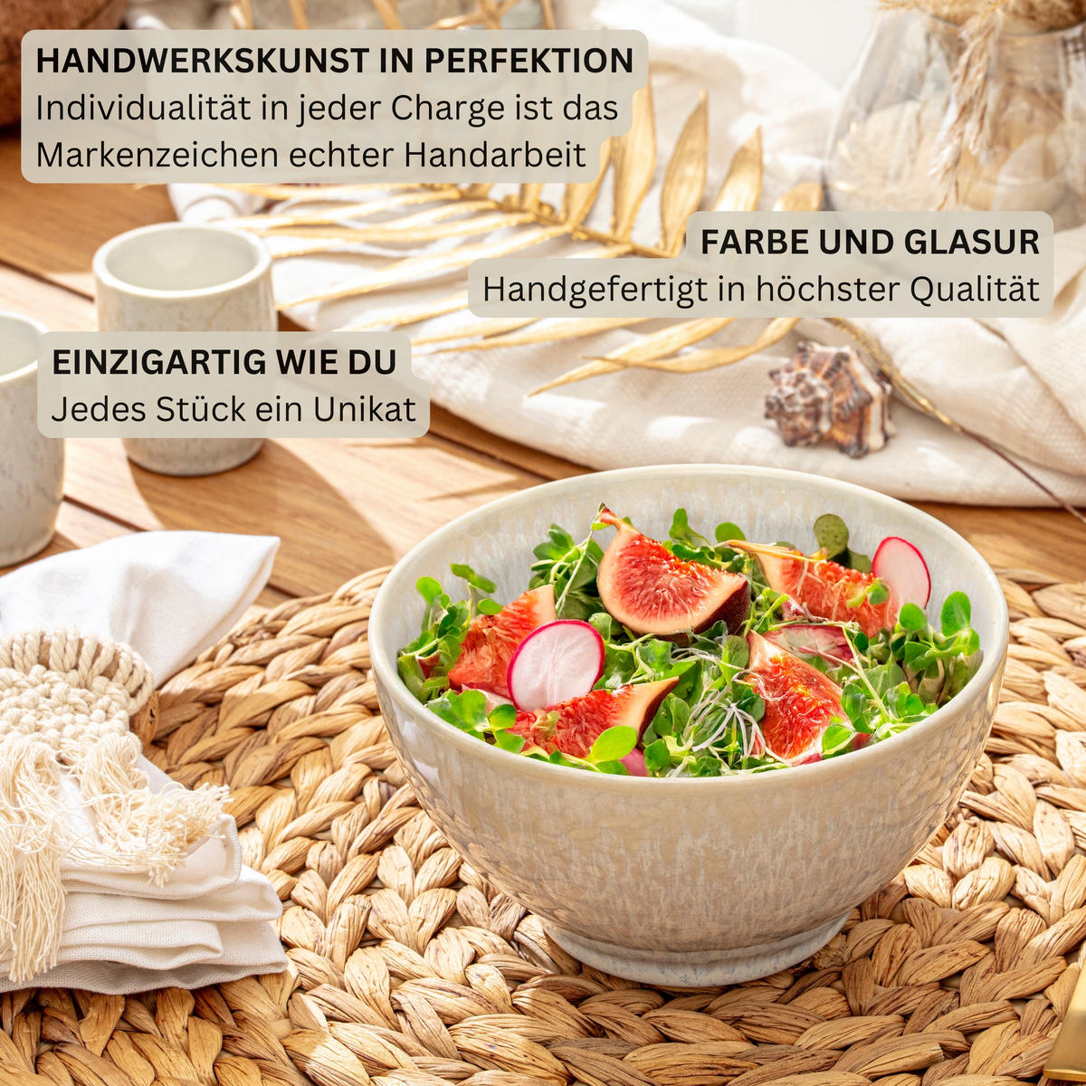 MÜSLISCHALEN KORFU - 4 teilig aus Steingut - Creme, Stein (15/15/8cm) - Sänger