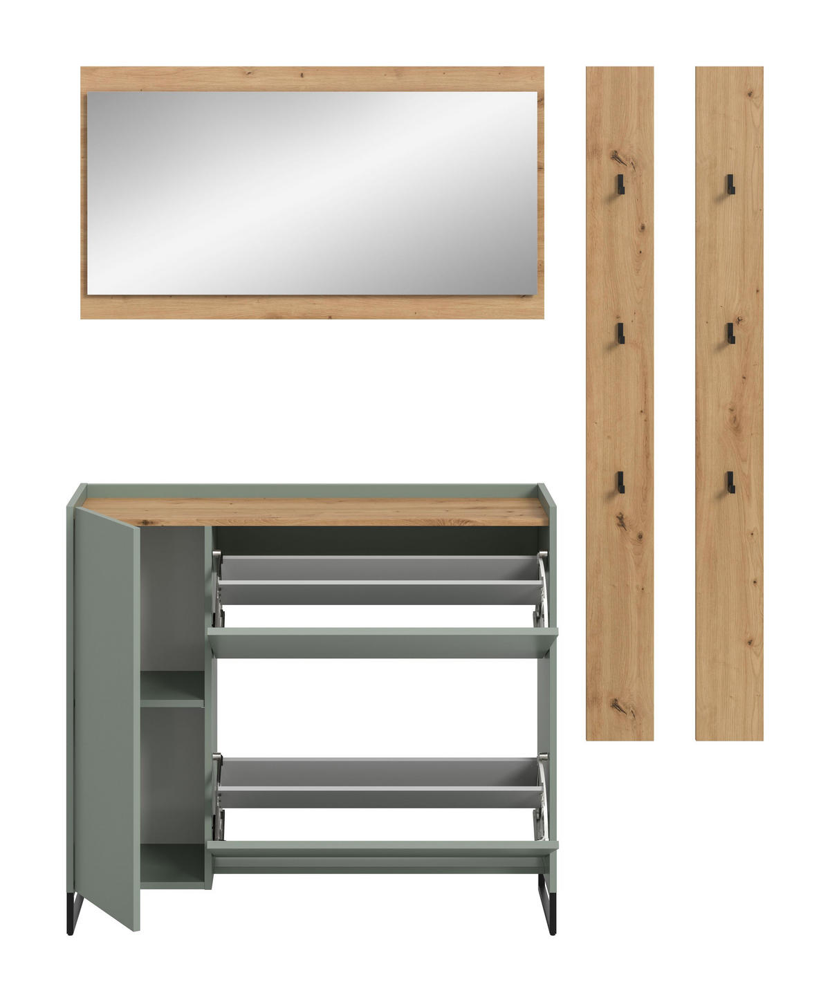 GARDEROBEN-SET DRIVE 4-tlg. (B/H/T: ca. 172/192/32 cm) in Salbei/Salbei - Salbeigrün, Holzwerkstoff (172/192/32cm)