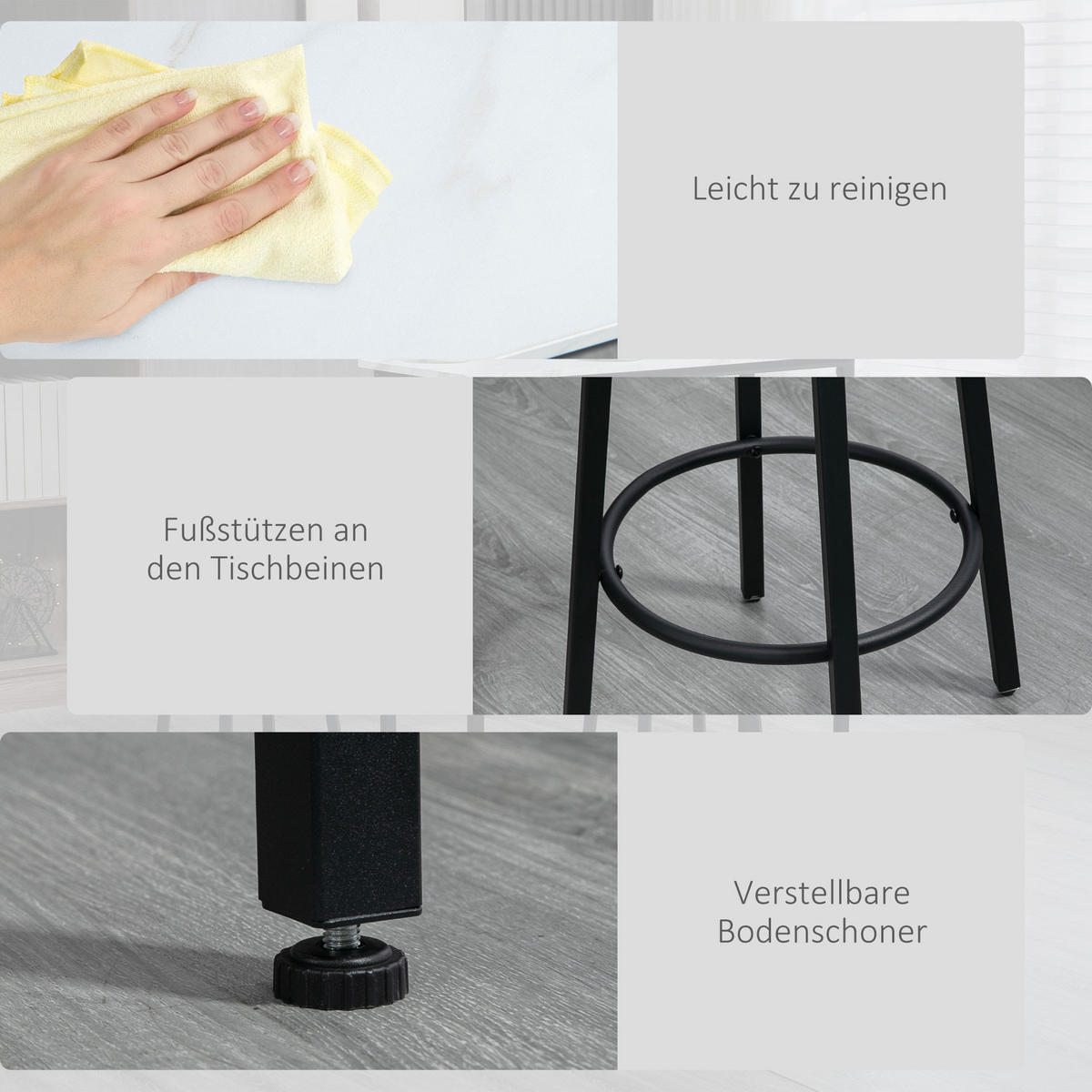 BARTISCH-SET, Stahl, Weiß+Schwarz - Weiß, Metall (40/90/100cm) - HOMCOM
