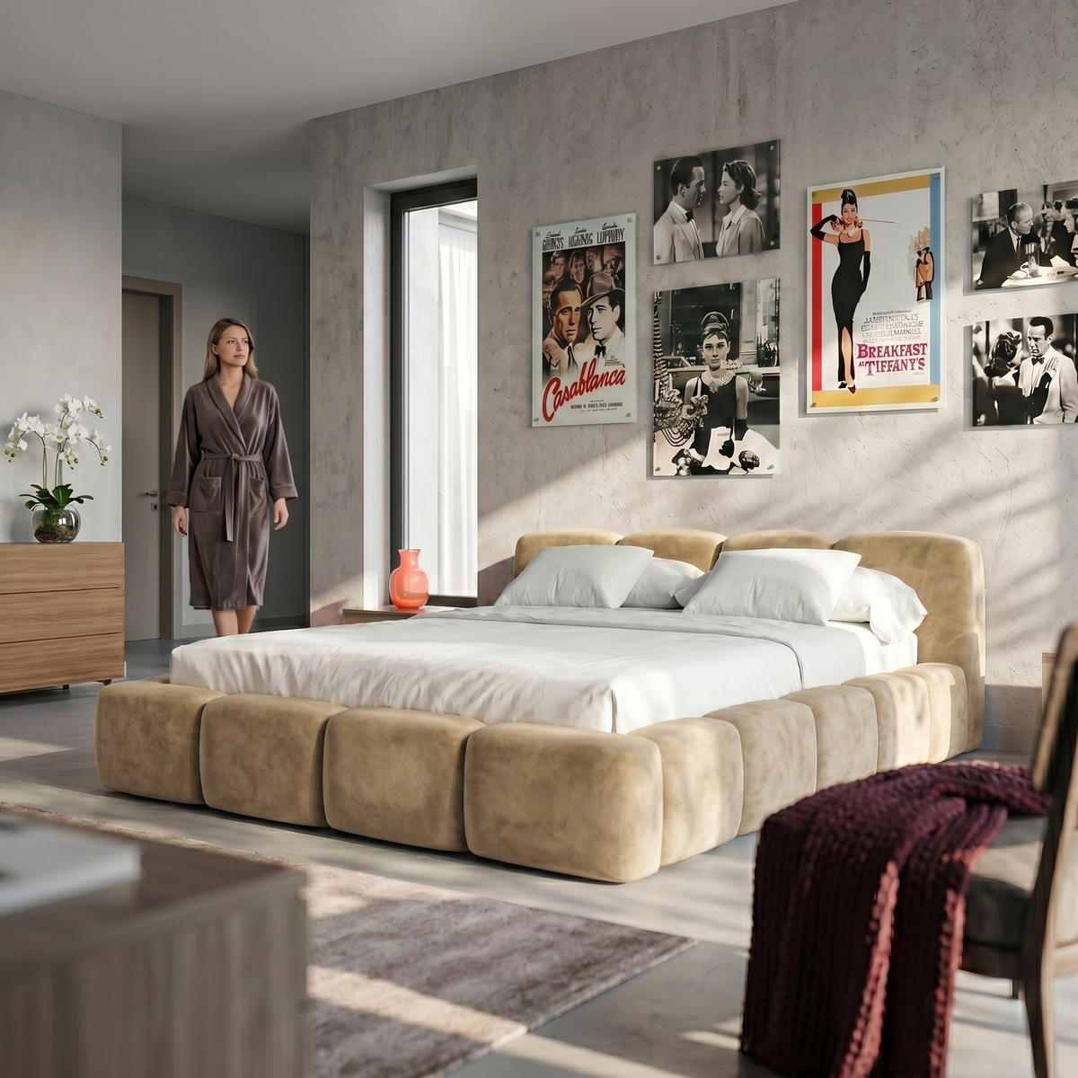 POLSTERBETT SUENO 140x200 cm in Beige, gepolstertes Kopfteil, Metalllattenrost, Bettkasten, Velour-Stoff - Beige/Naturfarben, Holz/Textil (140/200cm) - Muffo