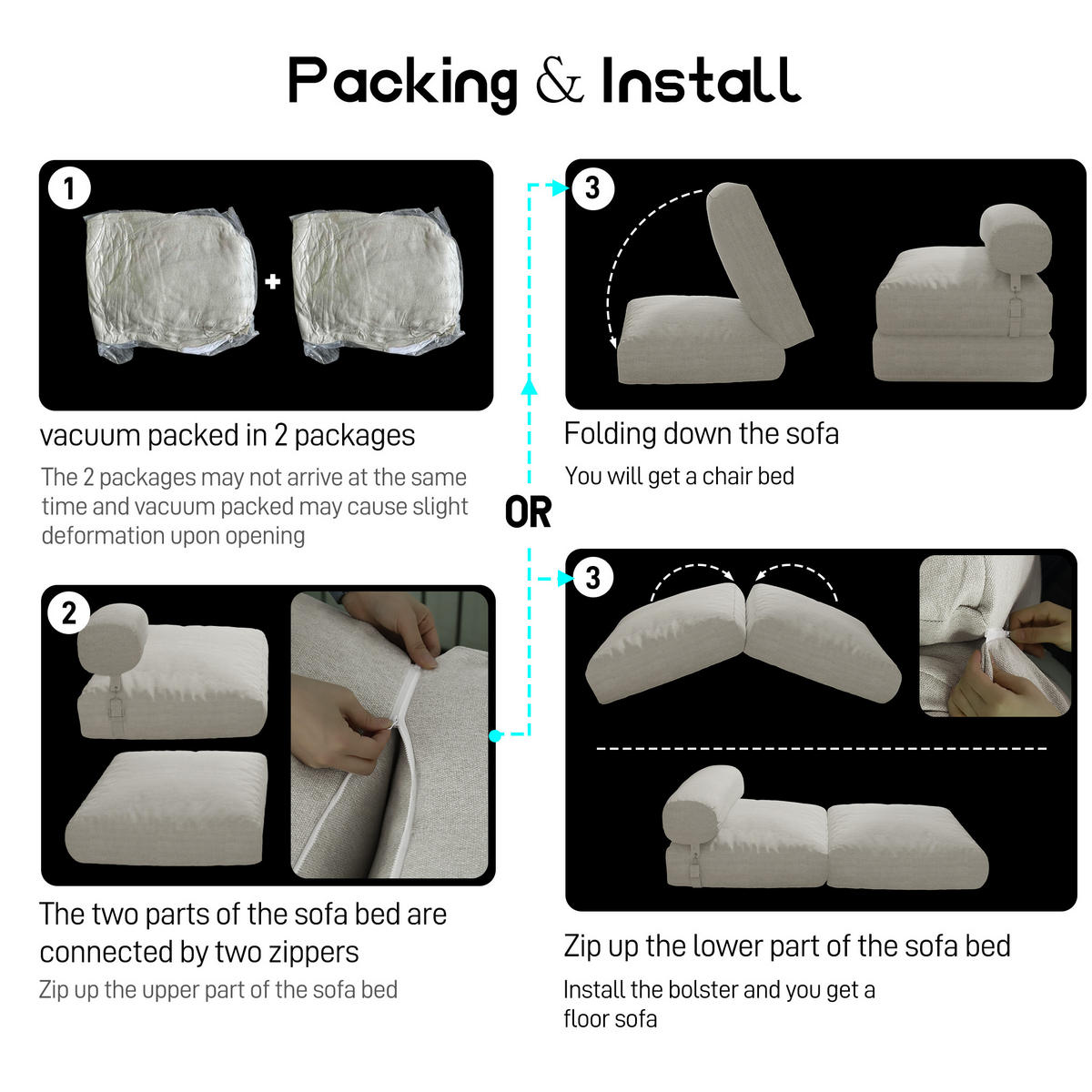 SITZSACK Faltbar Modular Leinen weiß - Weiß, Textil (77/65/72cm) - Vercart