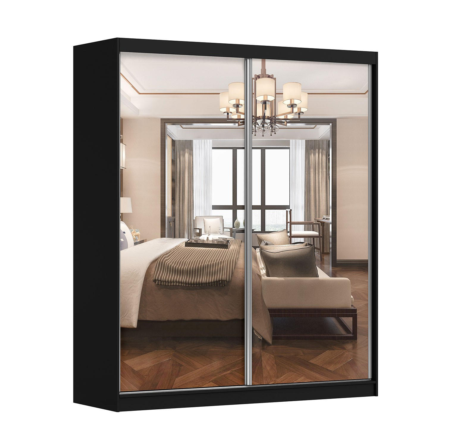 imoebel24 Schwebetürenschrank Schwarz, Weiß 183x218x61 cm