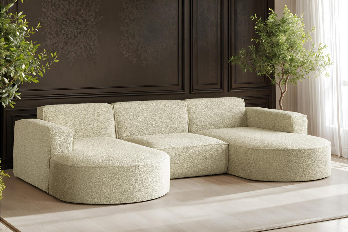 ECKSOFA, Modena U-Form, Stoff Quelle, Beige - Beige, Holz (299/165cm) - Kaiser Möbel