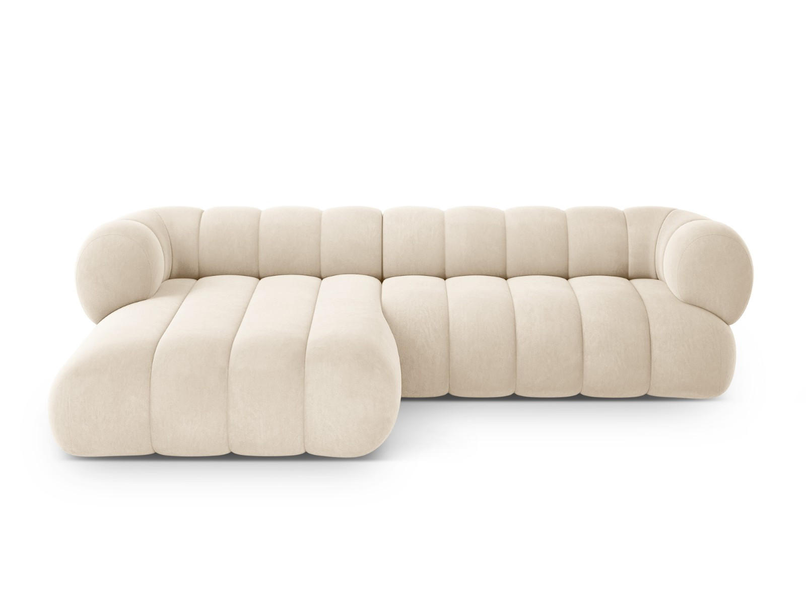 ECKSOFA links Koge aus Samt leichtes beige 5 Sitzplätze - Creme, Textil (165/270cm) - Cosmopolitan Design