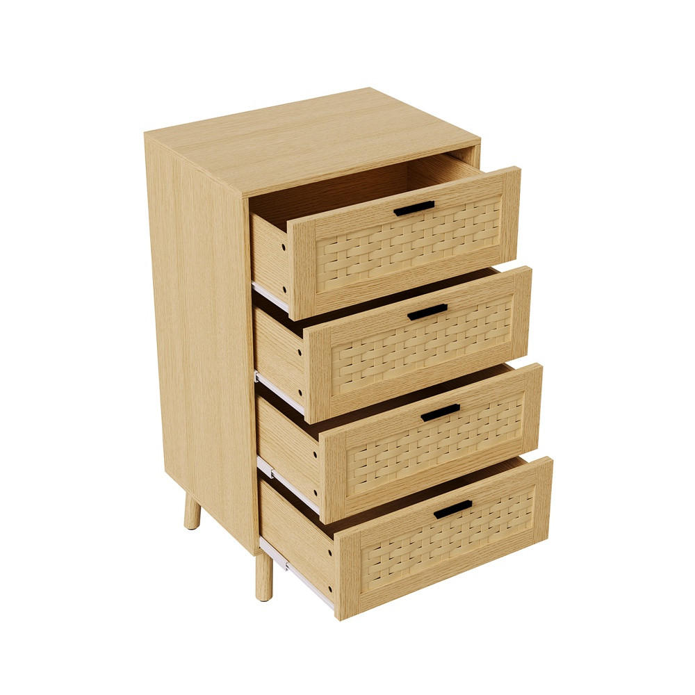 KOMMODE mit 4 Schubladen - pflegeleichtes PVC-Geflecht und Holzbeine - für Wohnzimmer&Schlafzimmer - Eiche-Optik - Eichefarben, Holzwerkstoff (39.8/95/55cm) - DELFA