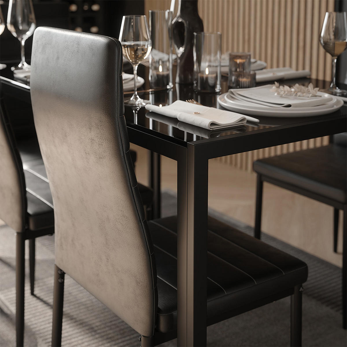 ESSTISCH Grand, Schwarz/Schwarz, 120 x 70 cm - Schwarz, Glas (70/120/74.5cm) - Vicco