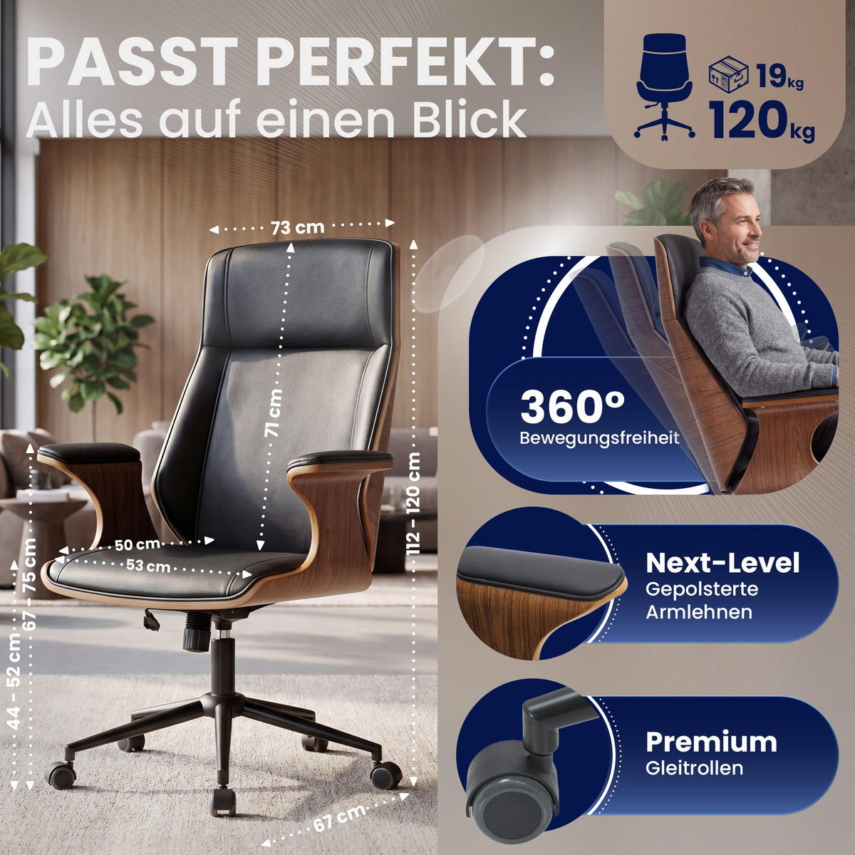 DREHSTUHL Metall Walnuss/Schwarz - Walnussfarben/Schwarz, Textil/Metall (73/112/67cm) - CLP
