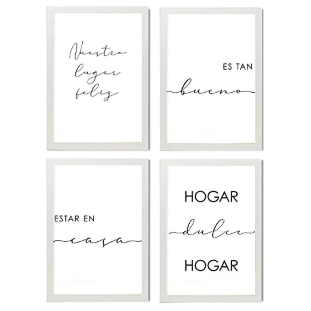 POSTER Set mit 4 Zuhause TypografieStil A4 Weißer Rahmen - Weiß, Papier (29.7/3cm) - Nacnic