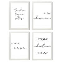POSTER Set mit 4 Zuhause TypografieStil A4 Weißer Rahmen - Weiß, Papier (29.7/3cm) - Nacnic