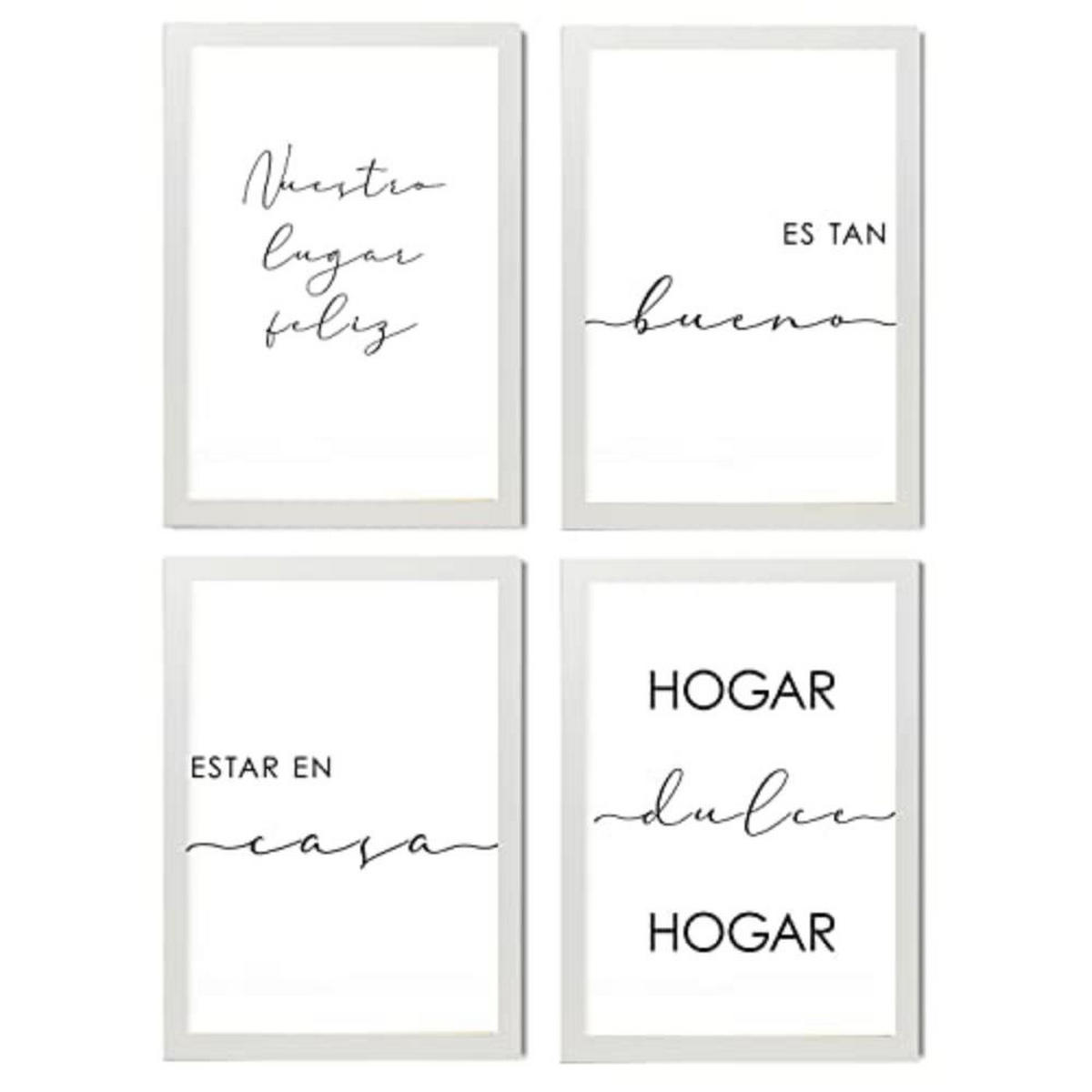 POSTER Set mit 4 Zuhause TypografieStil A4 Weißer Rahmen - Weiß, Papier (29.7/3cm) - Nacnic