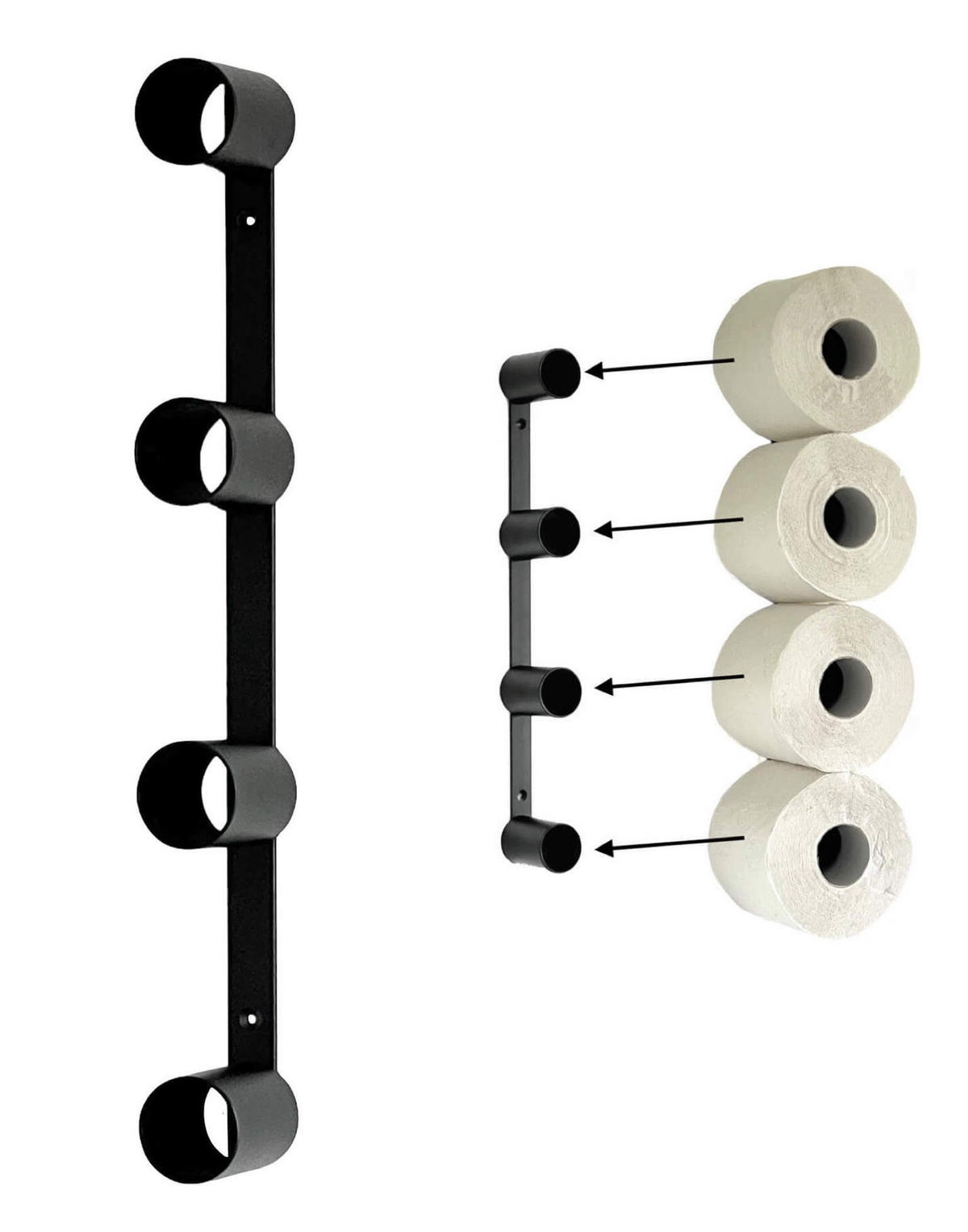 TOILETTENPAPIERHALTER Schwarz Wand Metall 4 Halter Unsichtbar - Schwarz, Metall (3.5/41/6cm) - DanDiBo
