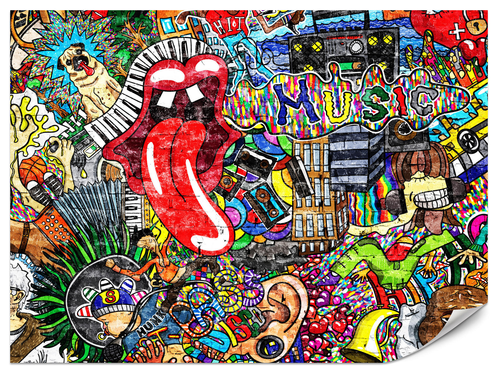 FOTOTAPETE für Jugendzimmer GRAFFITI Musik Abstrakt Farben 250x175 - Blau/Gelb, Papier (250/175cm) - Muralo