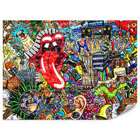 FOTOTAPETE für Jugendzimmer GRAFFITI Musik Abstrakt Farben 250x175 - Blau/Gelb, Papier (250/175cm) - Muralo