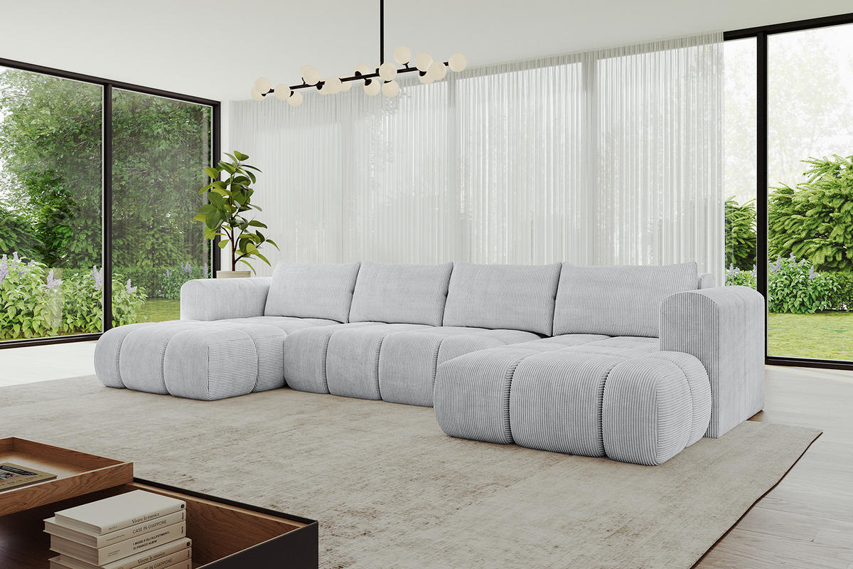 WOHNLANDSCHAFT Ottomane Links CLOUD-U 414x180x40 Grau Cord - Grau, Holzwerkstoff/Kunststoff (414/90/180cm) - ALTDECOR