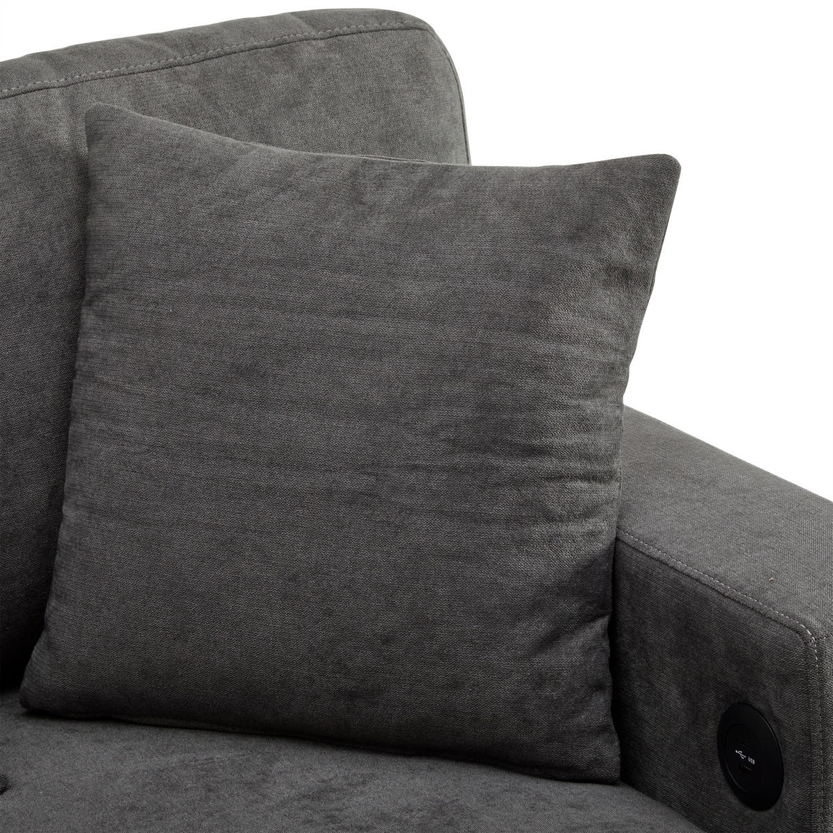 4-SITZER ECKSCHLAFSOFA Dunkelgrau mit USB, Stauraum und mit Kissen - Dunkelgrau, Holzwerkstoff/Textil (214/131cm) - WISHDOR