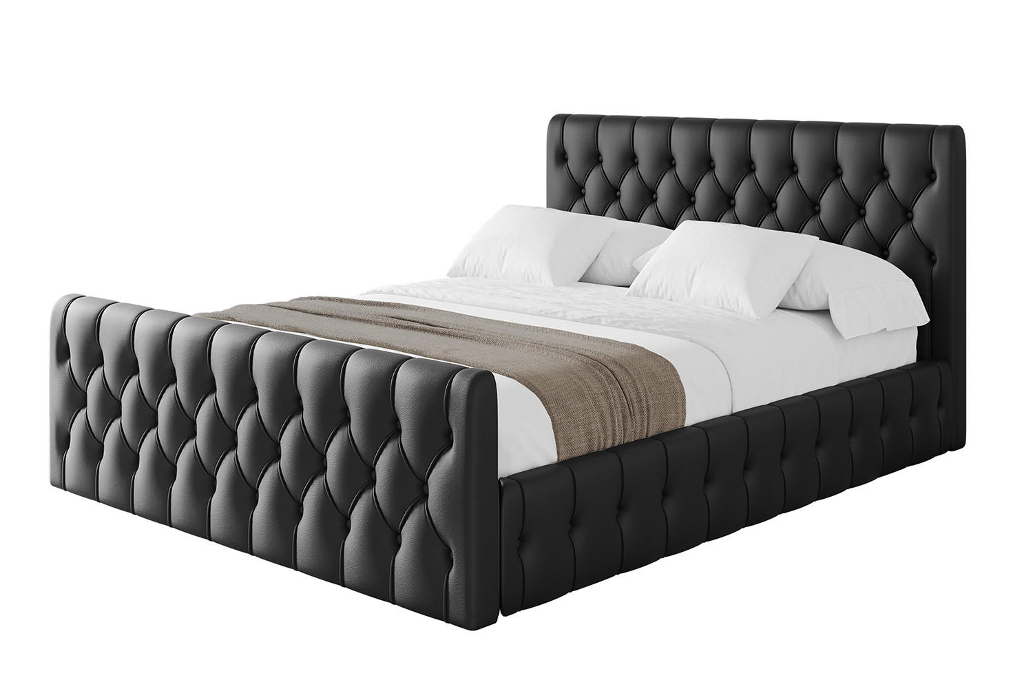 POLSTERBETT mit Bettkasten, Fußteil und Lattenrost, Boxbett ohne Matratze - LARO-Z 140x200 Schwarz Kunstleder - Schwarz Hochglanz, Holzwerkstoff/Textil (140/200cm) - ALTDECOR
